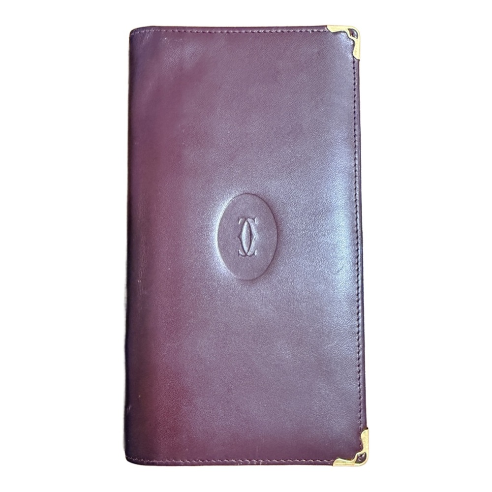 Cartier Burgundy Leather Long Wallet with Gold Accents
